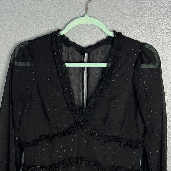 B. Smart Long Sleeve V-Neck Ruffle Mini Dress Flowy Semi-Sheer Juniors 5 - Picture 3 of 10